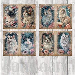 Rococo Cats Journal Paper Set, Junk Journal Pages, Flower Junk Journal Paper, Printable Journal, Scrapbook Paper, Digital Paper