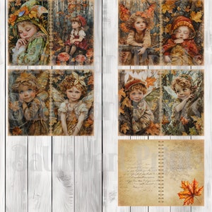Fall Fairy Children - Journal Paper Set, Junk Journal Pages, Flower Junk Journal Paper, Printable Journal, Scrapbook Paper, Digital Paper