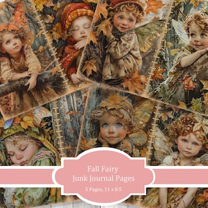 Fall Fairy Children - Journal Paper Set, Junk Journal Pages, Flower Junk Journal Paper, Printable Journal, Scrapbook Paper, Digital Paper