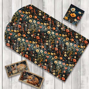 Woodland Night Garden Folio Kit - Journal Paper Set, Junk Journal Folio, Printable Journal, Scrapbook Paper, Woodland Animals, Floral