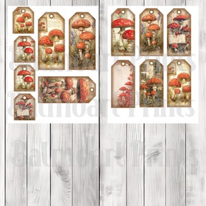 Toadstool Tags - Mushroom Tags - Ephemera Labels - Junk Journal Images Clip Art - Fussy Cut - Scrapbook Tags