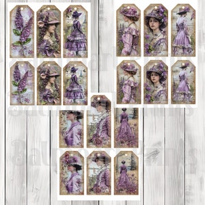 Lilac Ladies Tag Set- Junk Journal , Printable Journal, Junk Journal Tags, Junk Journal Ephemera