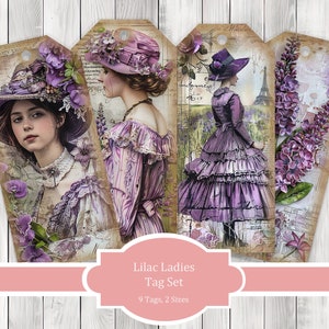 Lilac Ladies Tag Set- Junk Journal , Printable Journal, Junk Journal Tags, Junk Journal Ephemera