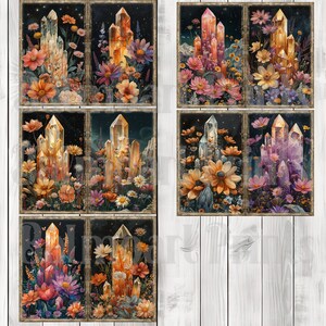 Midnight Garden Crystal - Journal Paper Set, Junk Journal Pages, Flower Junk Journal Paper, Printable, Scrapbook Paper, Digital Paper