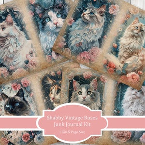 Rococo Cats Journal Paper Set, Junk Journal Pages, Flower Junk Journal Paper, Printable Journal, Scrapbook Paper, Digital Paper