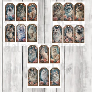 Rococo Cat Digital Download | Collage Scrapbook | Rococo Cat Tags | Ephemera Labels | Paper Craft | Junk Journal Images Clip Art | Fussy Cut