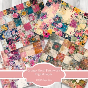 Grungy Floral Patchwork - Journal Paper Set, Junk Journal Pages, Junk Journal Paper, Printable Journal, Scrapbook Paper, Digital Paper