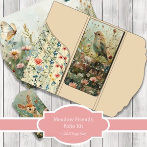 Meadow Friends Folio Kit - Journal Paper Set, Junk Journal Folio, Printable Journal, Scrapbook Paper, Woodland Animals, Floral