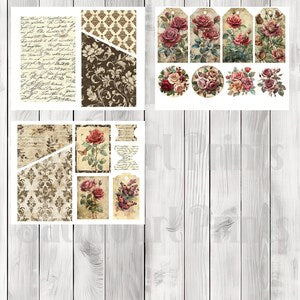 Brown and Burgundy Rose Loaded Pocket Kit , Journal Pages, Pocket, Ephemera, Tags, Printable, Scrapbook Kit, Digital Download