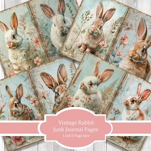 Vintage Rabbits - Journal Paper Set, Junk Journal Pages, Flower Junk Journal Paper, Printable Journal, Scrapbook Paper, Digital Paper