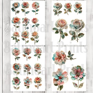 Paper Flower Fussy Cuts - Junk Journal , Printable Journal, Junk Journal Tags, Junk Journal Ephemera