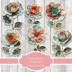 Paper Flower Fussy Cuts - Junk Journal , Printable Journal, Junk Journal Tags, Junk Journal Ephemera