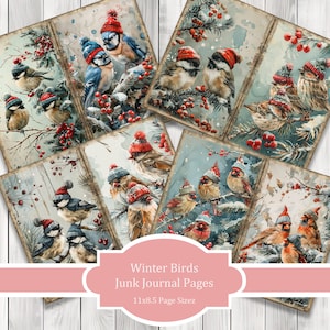 Christmas Birds - Journal Paper Set, Junk Journal Pages, Flower Junk Journal Paper, Printable Journal, Scrapbook Paper, Digital Paper