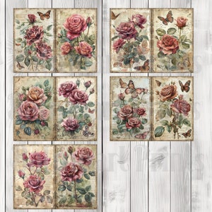 Burgundy Rose - Journal Paper Set, Junk Journal Pages, Flower Junk Journal Paper, Printable, Scrapbook Paper, Digital Paper