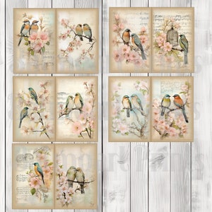 Romantic Love Birds - Journal Paper Set, Junk Journal Pages, Flower Junk Journal Paper, Printable Journal, Scrapbook Paper, Digital Paper