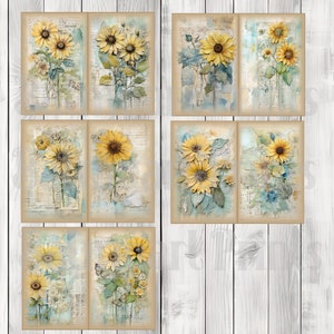 Romantic Blue Sunflowers - Journal Paper, Junk Journal Pages, Flower Junk Journal Paper, Printable Journal, Scrapbook Paper, Digital Paper