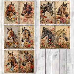 Floral Horses Journal Paper Set, Junk Journal Pages, Flower Junk Journal Paper, Printable Journal, Scrapbook Paper, Digital Paper