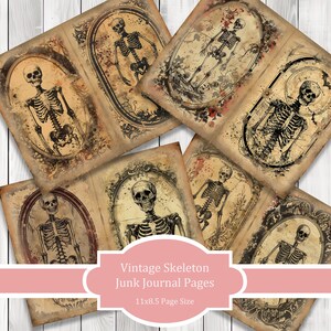 Vintage Skeleton Journal Paper Set, Junk Journal Pages, Flower Junk Journal Paper, Printable Journal, Scrapbook Paper, Digital Paper