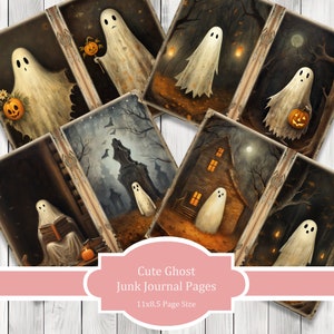 Cute Ghosts - Journal Paper Set, Junk Journal Pages, Flower Junk Journal Paper, Printable Journal, Scrapbook Paper, Digital Paper