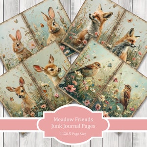 Meadow Friends - Journal Paper Set, Junk Journal Pages, Flower Junk Journal Paper, Printable Journal, Scrapbook Paper, Digital Paper