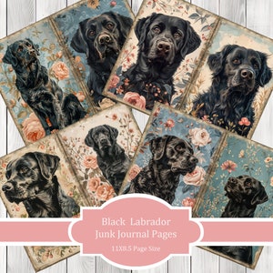 Black Labrador Journal Paper Set, Junk Journal Pages, Flower Junk Journal Paper, Printable Journal, Scrapbook Paper, Digital Paper