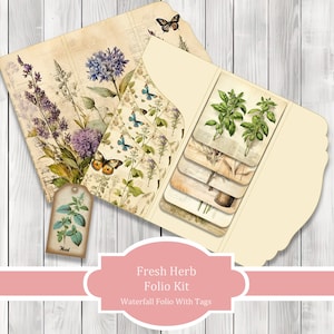 Fresh Herb Folio Kit - Journal Paper Set, Junk Journal Folio, Printable Journal, Scrapbook Paper, Woodland Animals, Floral