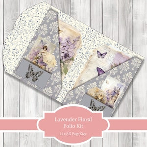 Lavender Floral Folio Kit - Journal Paper Set, Junk Journal Folio, Printable Journal, Scrapbook Paper, Vintage Butterfly