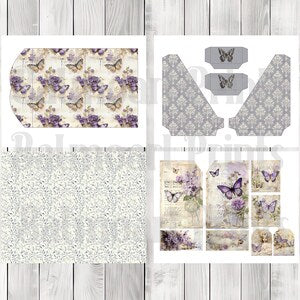 Lavender Floral Folio Kit - Journal Paper Set, Junk Journal Folio, Printable Journal, Scrapbook Paper, Vintage Butterfly