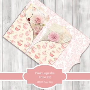 Pink Cupcakes Folio Kit - Journal Paper Set, Junk Journal Pages, Junk Journal Folio, Printable Journal, Scrapbook Paper, Vintage Cupcakes