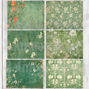 Green Nouveau- Journal Paper Set, Junk Journal Pages, Junk Journal Paper, Printable Journal, Scrapbook Paper, Digital Paper