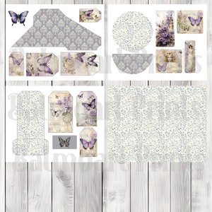 Lavender Butterfly Loaded Tag Kit - Purple - Loaded Tags | Ephemera Labels | Paper Craft | Junk Journal Images Clip Art | Fussy Cut