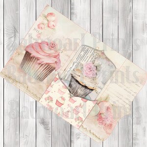 Pink Cupcakes Folio Kit - Journal Paper Set, Junk Journal Pages, Junk Journal Folio, Printable Journal, Scrapbook Paper, Vintage Cupcakes