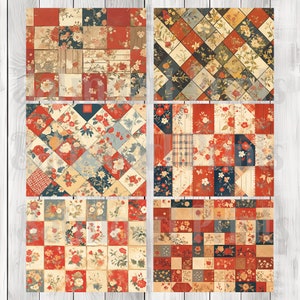 Red and Blue Patchwork - Journal Paper Set, Junk Journal Pages, Junk Journal Paper, Printable Journal, Scrapbook Paper, Digital Paper