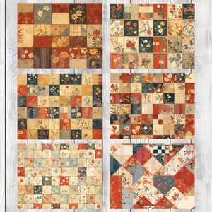 Red and Blue Patchwork - Journal Paper Set, Junk Journal Pages, Junk Journal Paper, Printable Journal, Scrapbook Paper, Digital Paper