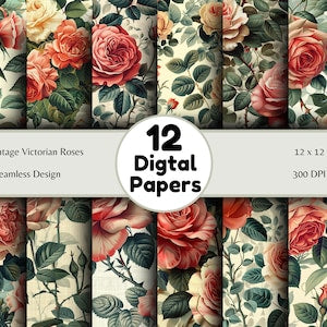 Victorian Roses - Seamless Pattern - Digital Paper - Printable Journal, Scrapbook Paper, Seamless
