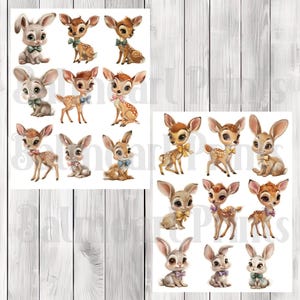 Vintage Deer and Bunny Fussy Cuts - Junk Journal , Printable Journal, Junk Journal Tags, Junk Journal Ephemera