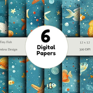 Tiny Fish - Seamless Pattern - Digital Paper - Printable Journal, Scrapbook Paper, Seamless