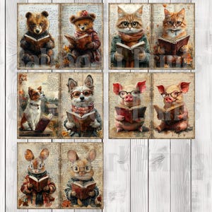 Reading Animals - Journal Paper Set, Junk Journal Pages, Flower Junk Journal Paper, Printable Journal, Scrapbook Paper, Digital Paper
