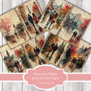 Romantic Walks - Journal Paper Set, Junk Journal Pages, Flower Junk Journal Paper, Printable Journal, Scrapbook Paper, Digital Paper