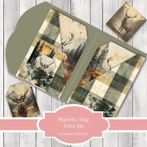 Majestic Stag Folio Kit - Journal Paper Set, Junk Journal Folio, Printable Journal, Scrapbook Paper, Woodland Animals, Forest