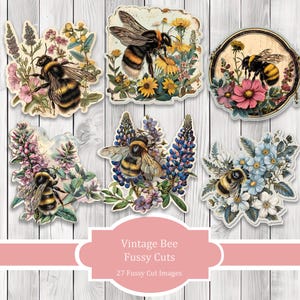 Vintage Bee Fussy Cuts - Junk Journal , Printable Journal, Junk Journal Tags, Junk Journal Ephemera, Scrapbooking