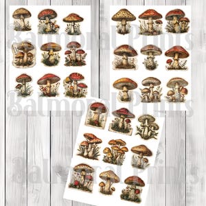 Vintage Mushroom Fussy Cuts - Junk Journal , Printable Journal, Junk Journal Tags, Junk Journal Ephemera, Scrapbooking