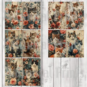 Vintage Floral Cats - Journal Paper Set, Junk Journal Pages, Flower Junk Journal Paper, Printable Journal, Scrapbook Paper, Digital Paper