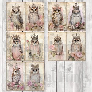 Crowned Owls - Junk Journal Kit, Journal Pages, Papers, Ephemera, Tags, Printable, Scrapbook Kit, Digital Download