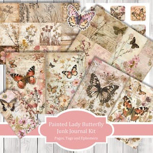 Painted Lady Butterfly - Junk Journal Kit, Journal Pages, Papers, Ephemera, Tags, Printable, Scrapbook Kit, Digital Download