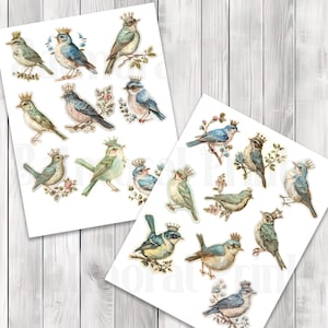 Crowned Bird Fussy Cuts - Junk Journal , Printable Journal, Junk Journal Tags, Junk Journal Ephemera