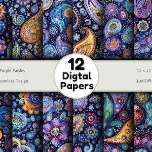 Purple Paisley- Seamless Pattern - Digital Paper - Printable Journal, Scrapbook Paper, Seamless