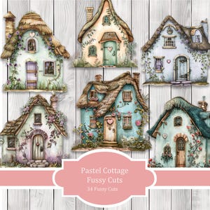 Pastel Cottage Fussy Cuts - Junk Journal , Printable Journal, Junk Journal Tags, Junk Journal Ephemera