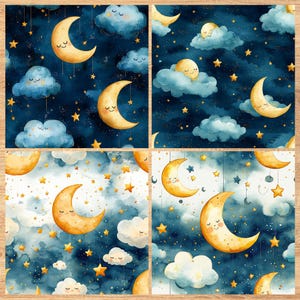 Sleepy Moons - Seamless Pattern - Digital Paper - Printable Journal, Scrapbook Paper, Seamless