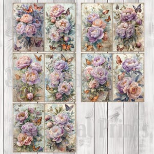 Peony Bouquet - Journal Paper Set, Junk Journal Pages, Flower, Journal Paper, Printable Journal, Scrapbook Paper, Digital Paper